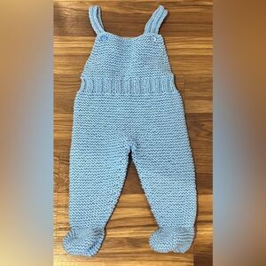 Handmade Crochet Pattern Baby Boy Footed overall Baby Blue